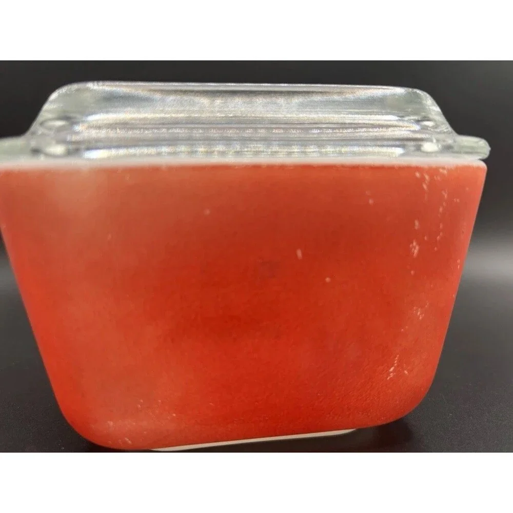 Vintage Pyrex 0501 Red glass Small Refrigerator Dish W/ Ribbed Lid 3”